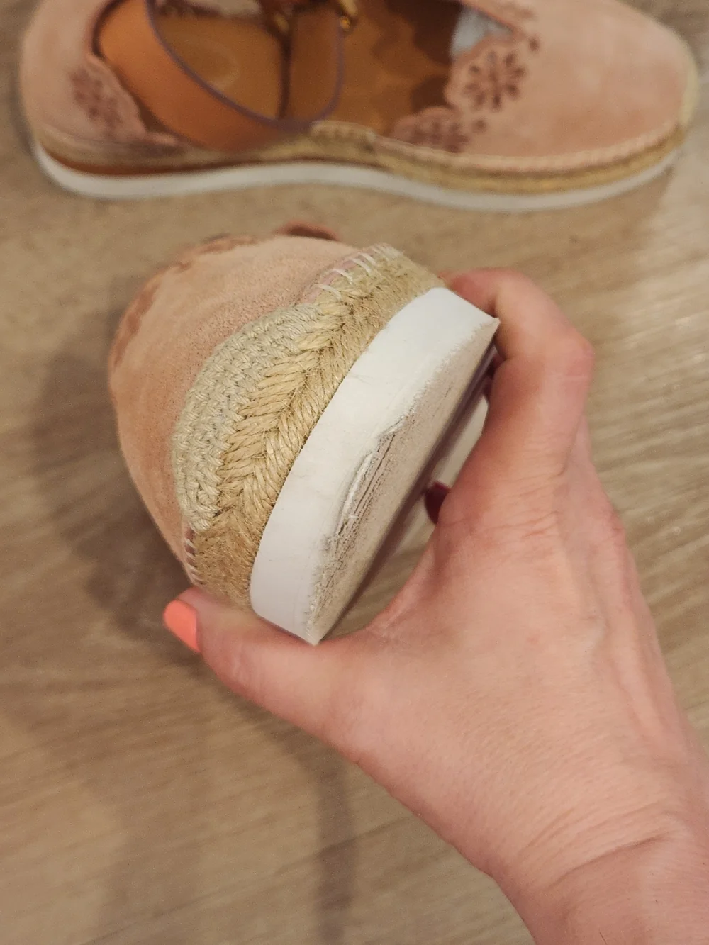 See By Chloe Glyn Natural Floral Scalloped Suede Ankle Strap Espadrille Womens 7